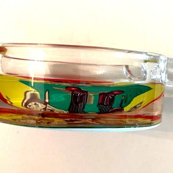 Cannabis Glass Ashtray Cartoon Man Figure round 3 1/2" wide - Picture 2 of 4